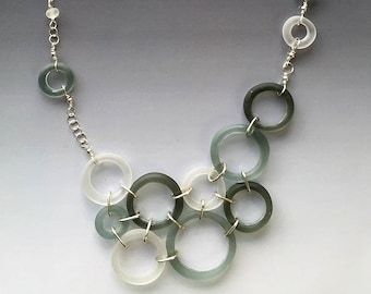 Lifesaver Necklace in Frosted Grays Clustered: handmade glass lampwork beads with sterling silver components