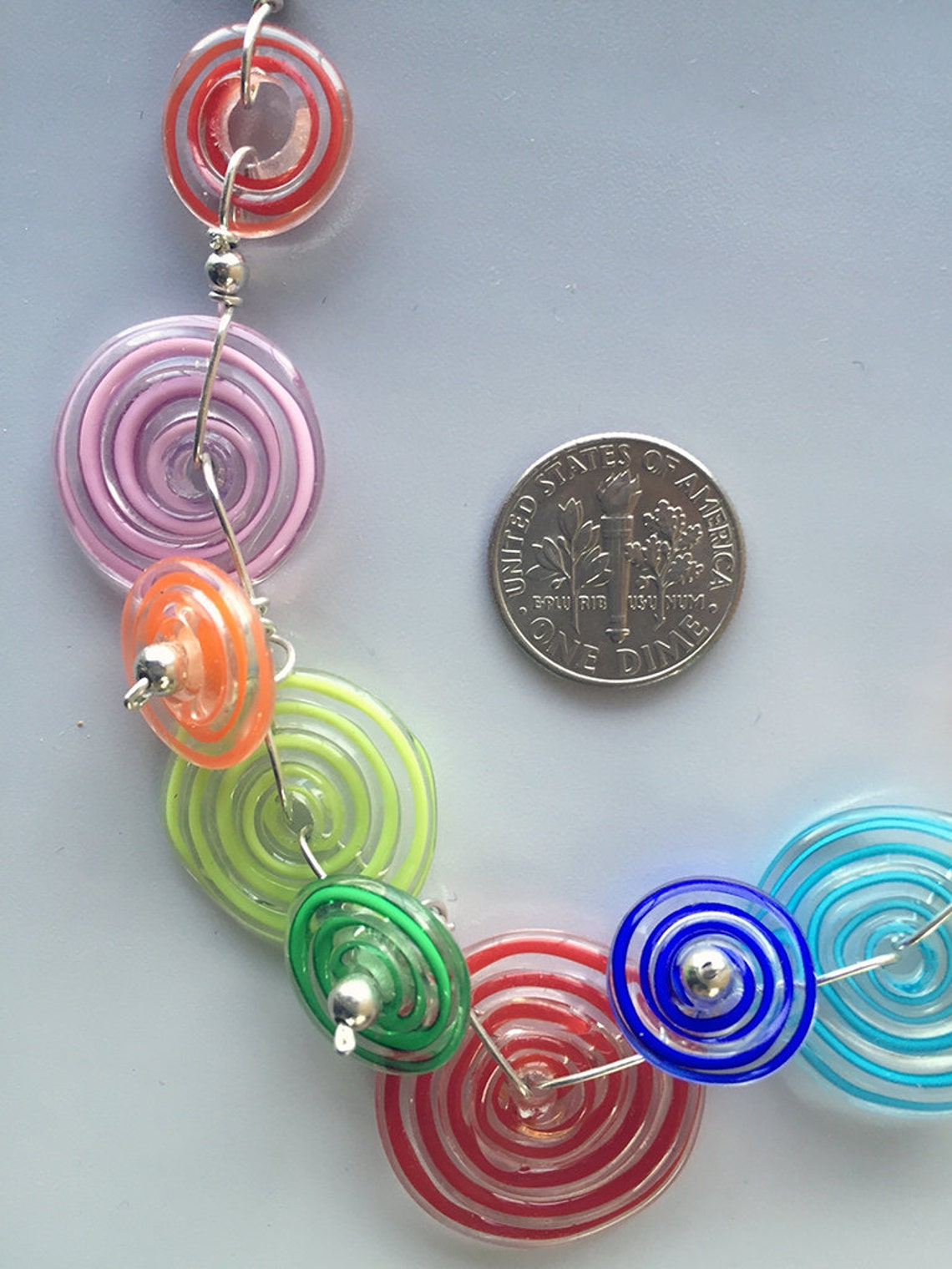 Peppermint Necklace in Multicolor Handmade Glass Lampwork Beads With