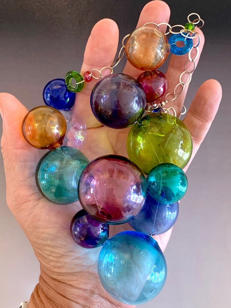 Bubble Necklace in Soft Colors large Handmade Glass Lampwork Etsy
