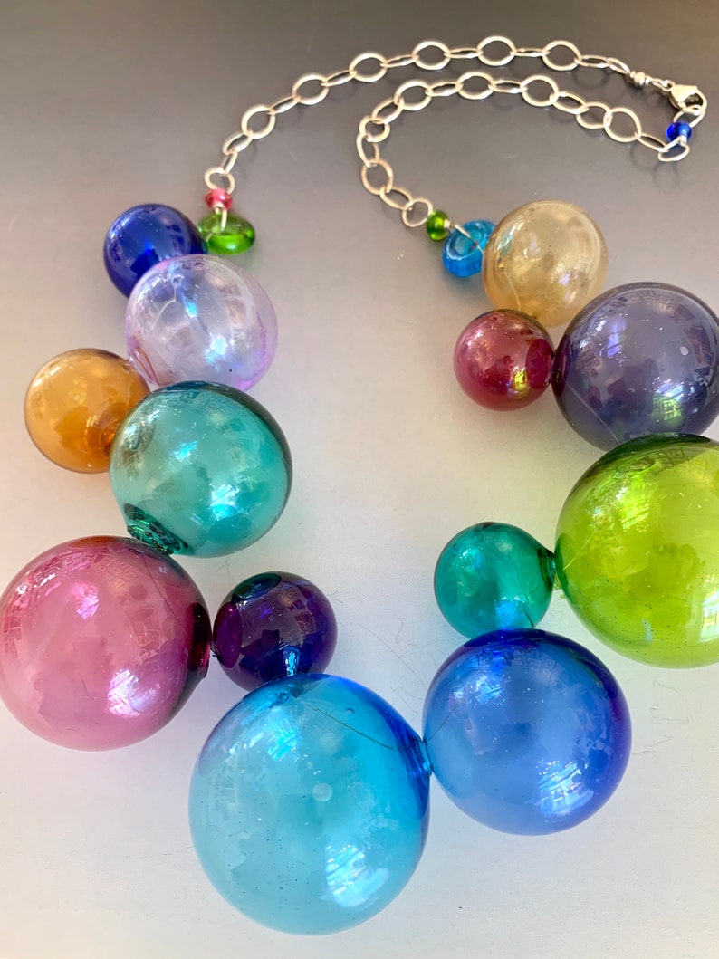 Bubble Necklace in Soft Colors large Handmade Glass Lampwork Etsy