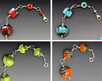 Ginger Bracelet in Red, Turquoise, Lime or Orange - glass beads with sterling silver components