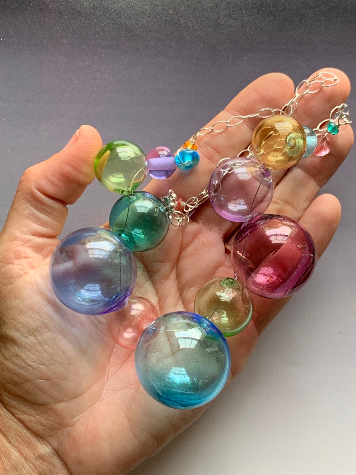Bubble Necklace in Pastels medium Handmade Glass Lampwork Etsy