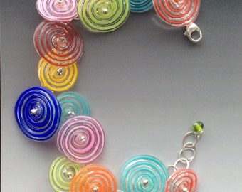 Peppermint Bracelet: multi color - handmade glass lampwork beads with sterling silver components