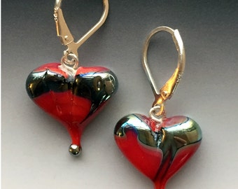 Pendientes de corazón de jengibre en rojo - y disponible en otros colores: granos de lampwork de vidrio hecho a mano con componentes de plata de ley