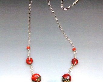 Ginger Heart Necklace in Red and available in other colors: handmade glass lampwork beads with sterling silver components