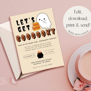 Halloween Book Club Invitation Template | Editable Book Club Invite | Spooky Book Club Invite | Edit With Canva