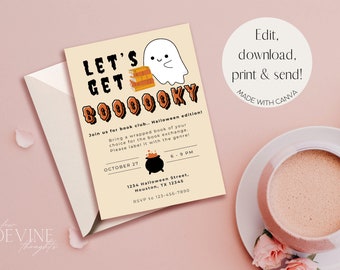 Plantilla de invitación al club de lectura de Halloween / Invitación editable al club de lectura / Invitación al club de lectura espeluznante / Editar con Canva