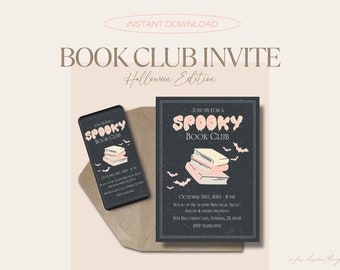 Plantilla de invitación para club de lectura espeluznante / Invitación para club de lectura editable / Invitación para club de lectura de Halloween / Editar con Canva