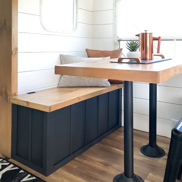 RV Dinette Set With Storage Plans | Woodworking Plans, DIY Plans, Rv Dinette Set, Camper Dining Table and Bench, Storage Bench