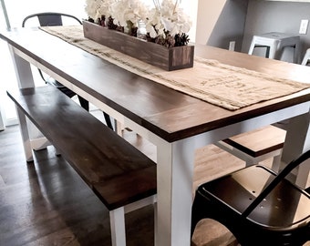 DIY Dining Table Plans with Benches | Woodworking Plans, DIY furniture, DIY Plans, Dining Room Furniture, Farmhouse Furniture, Rustic