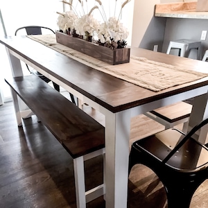 DIY Dining Table Plans with Benches | Woodworking Plans, DIY furniture, DIY Plans, Dining Room Furniture, Farmhouse Furniture, Rustic