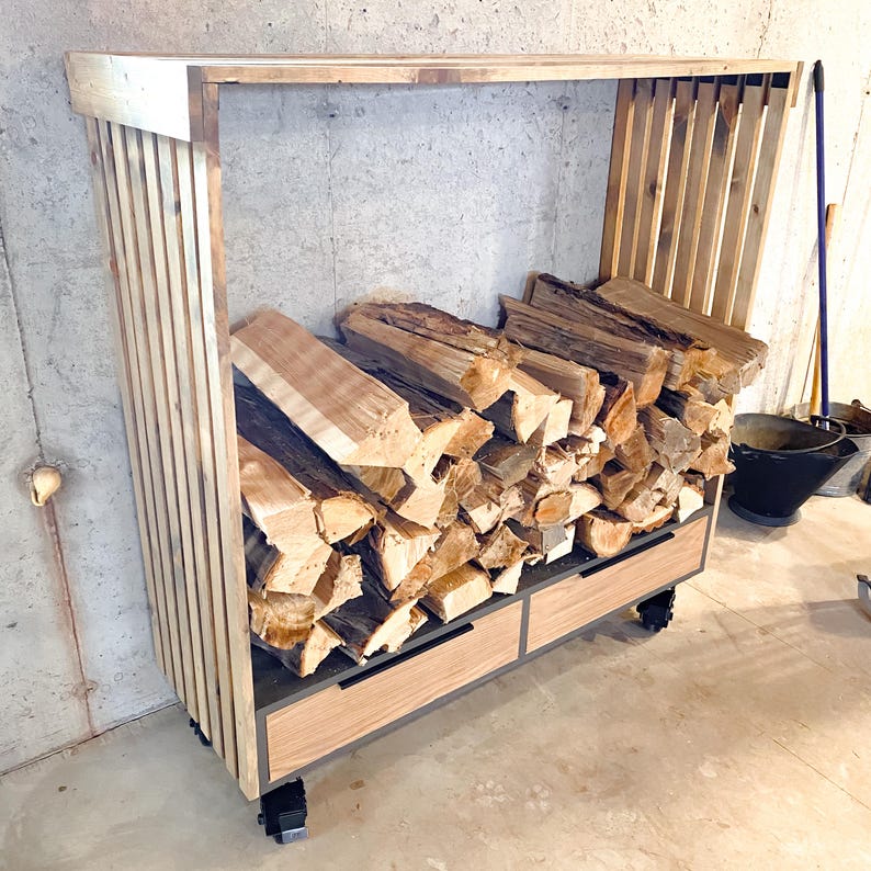 Rolling Log Rack DIY Rolling Firewood Rack Plans: Modern Indoor Wood Storage (PDF ...