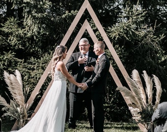 Triangle Wedding Arch DIY Plans | Build your own ceremony arch for your wedding. Wedding decor. Wedding arbor. Mountain Wedding.