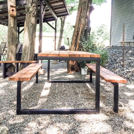 DIY Modern Industrial Picnic Table Plans 6ft Steel and Wood