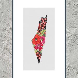 PDF représentant un motif floral au point de croix de carte de la Palestine / motif de point de croix moderne / minimalisme / motif de point de croix de carte de la Palestine