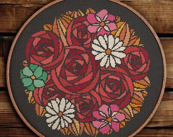 Get 30% off when you buy two or more patterns / Modern Cross Stitch Pattern / PDF Chart Instant Download / FLOWERS / Floral Bouquet