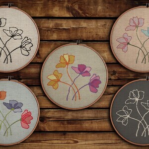 Modern kruissteekpatroon / PDF-diagram direct downloaden / BLOEMEN / Wilde lentebloem / Minimalisme