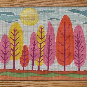 Cross Stitch Pattern / PDF Chart Instant Download / Fall Trees / Friendly Forest