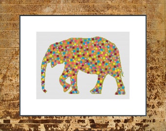 Modern Cross Stitch Pattern / PDF Chart Instant Download / COLORFUL Elephant  Silhouette cross stitch