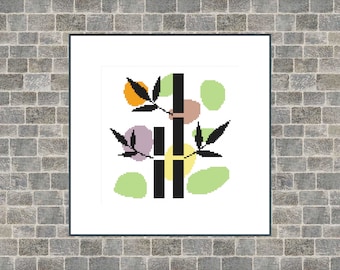 Bamboo Abstract Cross Stitch Pattern / Modern Cross Stitch Pattern / PDF Chart Instant Download / Floral Pattern