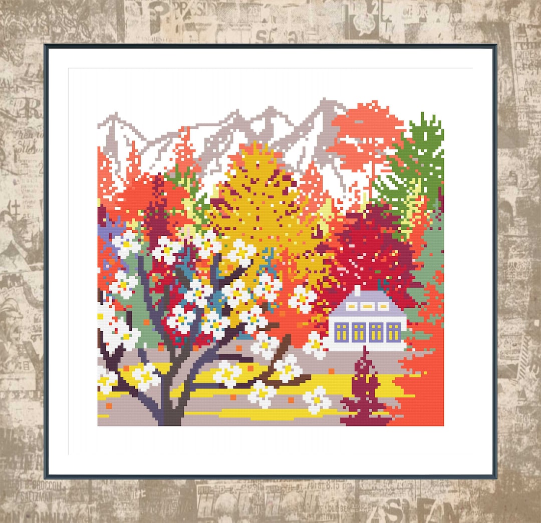 Fall Cross Stitch Pattern / PDF Chart Instant Download / Minimalist ...