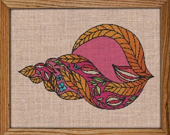 Get 30% off when you buy two or more / NEW modern Cross Stitch Pattern / PDF Chart Instant Download / Floral Sea Shell / Ocean Cross Stitch