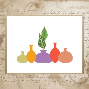 Vases Modern Cross Stitch Pattern / PDF Chart Instant Download / Garden Flowers /  Vases Cross Stitch Patterns