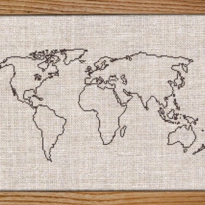 Modèle de point de croix moderne / Minimalisme / Carte du monde / Contour de carte du monde / Carte du monde au point de croix