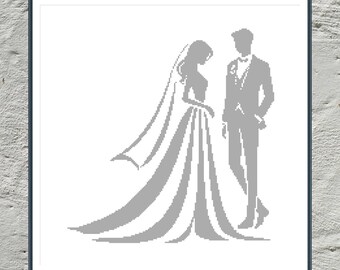 Bride and Groom Cross Stitch Pattern / Wedding Couple Silhouette