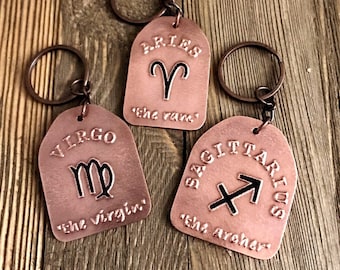 Astrological Sign Copper Metal Clay Keychains
