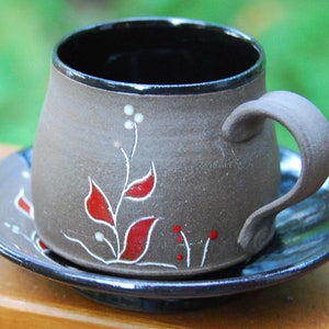 Pottery cup and saucer, ceramic tea set, handmade ceramic cup and saucer, ceramic coffee mug, pottery mug, tea cup and saucer, pottery, cup