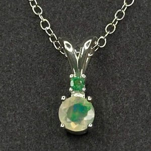 Ethiopian Opal and Accent Gemstone Pendant, 5mm And 2mm Rounds, Sterling Silver