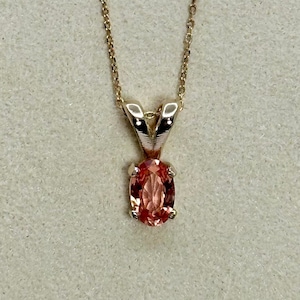 Padparadscha Sapphire Pendant, .50 Carats, 6x4mm Oval, 14k Yellow Gold