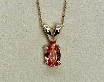 Padparadscha Sapphire Pendant, .50 Carats, 6x4mm Oval, 14k Yellow Gold
