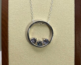 Tanzanite and Montana Sapphire Pendant, .68 Carats, 4mm Rounds, Sterling Silver