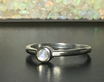 Moonstone Stackable Ring, 3mm Round Cabochon, Sterling Silver