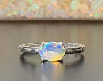 READY TO SHIP Ethiopian Opal Ring - 7x5mm Oval Gemstone in Sterling Silver, October Birthstone Jewelry