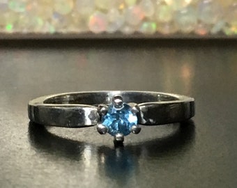 Swiss Blue Topaz Ring, .31 Carats, 4mm Round, Sterling Silver, Size 7