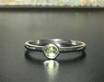 Peridot Stackable Ring, 3mm Round, Rose Cut, Sterling Silver