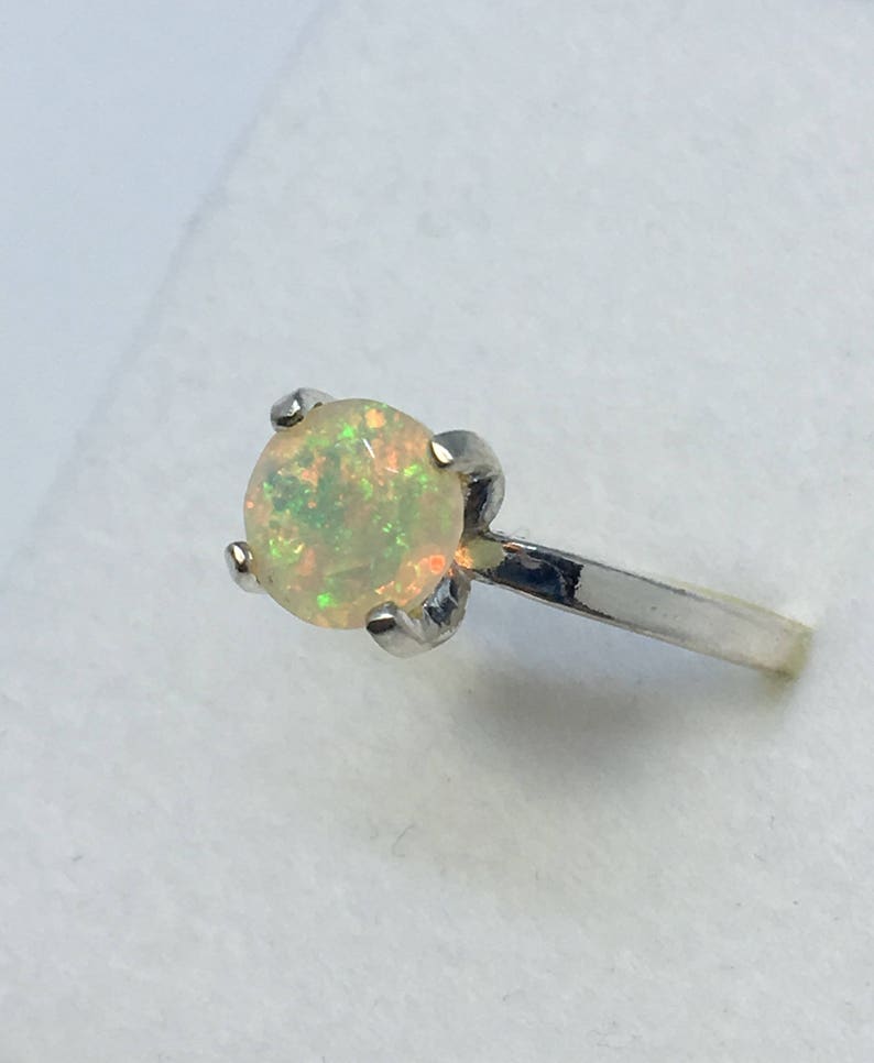 Ethiopian Opal Ring .90 Carats 7mm Round Sterling Silver | Etsy
