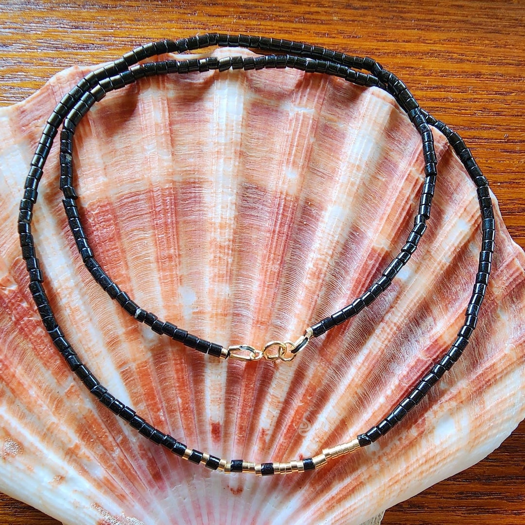 14k Solid Yellow Gold Necklace Choker 2mm Tube Beads & Natural Etsy