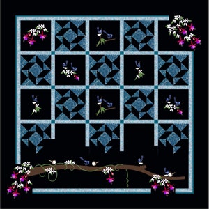 Rosie Co Blue Wren Quilt Pattern Queen Size