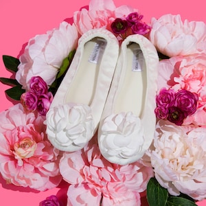 Bride slippers | Bridal slippers | satin flower bride slipper | gift for bride | bridal shower gift | reception dancing shoes for bride