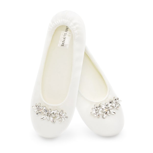 Pantoufles de mariée ivoire | Mariée en satin| Appartements pour mariée | Chaussures de réception | Pantoufles de mariage dansantes | Cadeau de douche nuptiale | Pantoufles de mariée