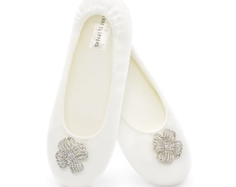 white satin slippers