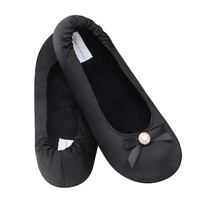 Slippers for bridesmaid | Day of wedding gift | wedding reception shoes | Dancing shoes wedding | Proposal box item | Black satin slippers