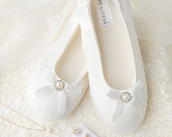 Bridal Slippers for wedding reception | Dancing shoes for bride | Satin ballet slippers | Bride slippers | flats for bride