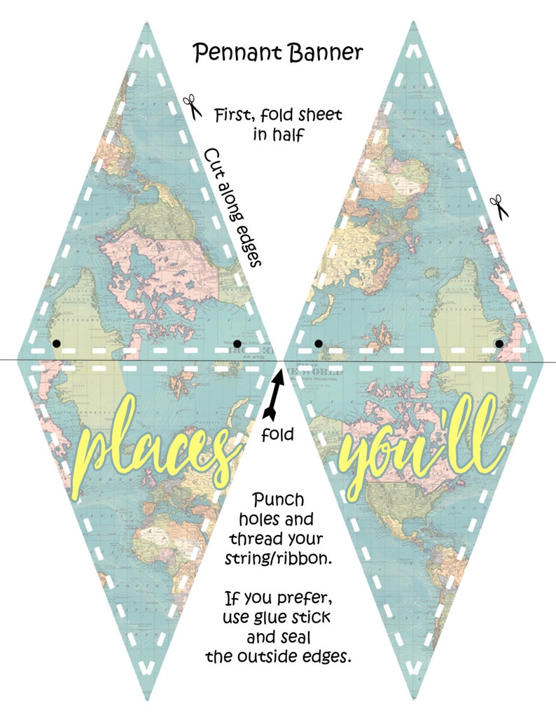 OH THE PLACES You'll Go Vintage Map Yellow Printable | Etsy