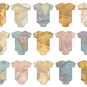 VINTAGE KAART ONESIE Banner - Geweldige babyshower decoraton, of versier de kinderkamer van je kleintje met een reisthema - Instant Download