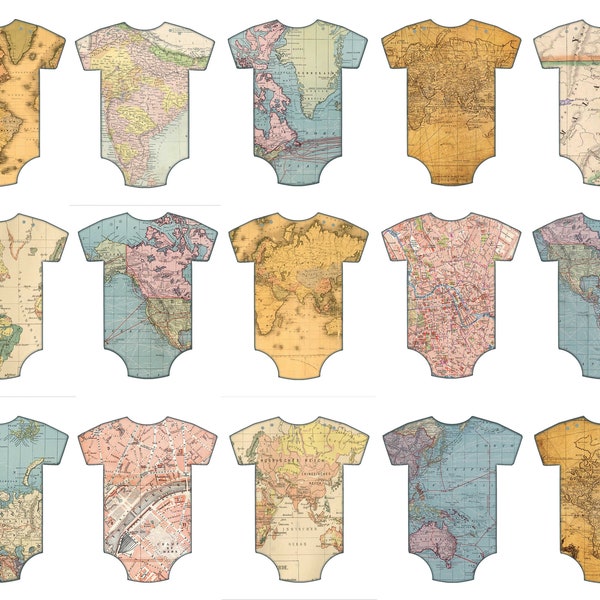 VINTAGE MAP ONESIE Banner - Great baby shower decoraton, or decorate your little one's nursery with a travel theme - Instant Download